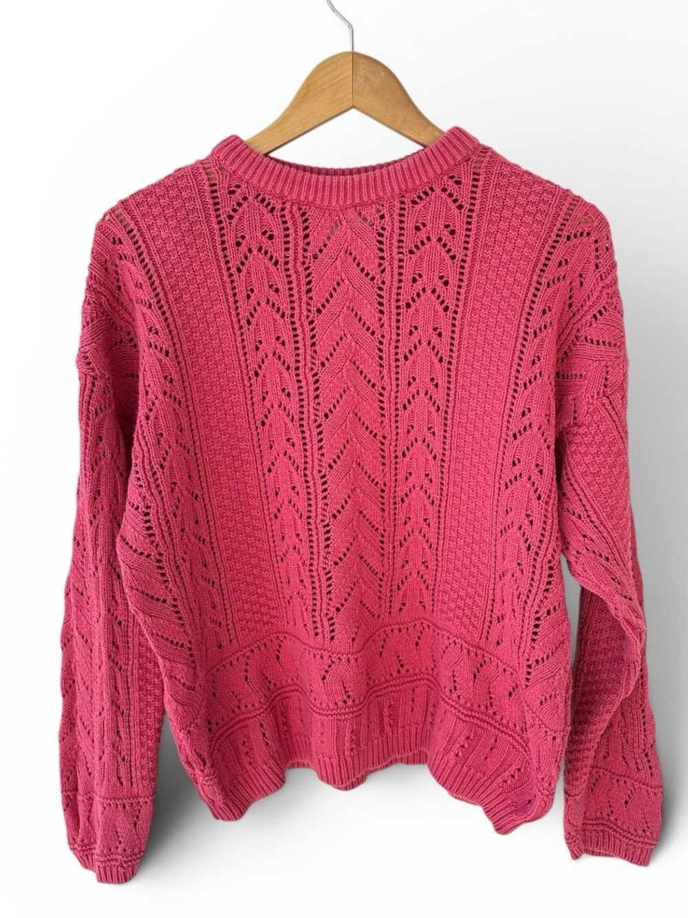 Vintage Together! Pink Open Knit Sweater Cotton Chunky Knit Pullover LARGE